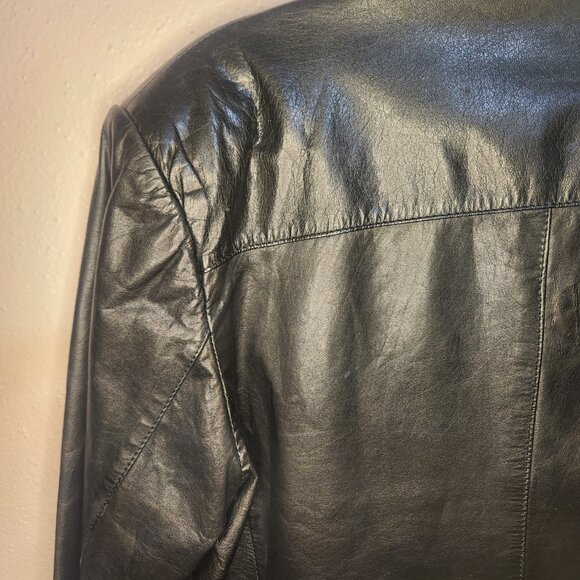 Y2K Vintage Bermans Black Mens Genuine Leather Blazer 2 Pocket 2 Button Size 42 - Picture 13 of 16